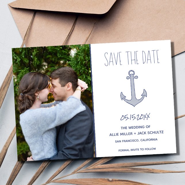 Nautical Anchor Foto Beach Hochzeit Save The Date (Nautical Anchor Photo Beach Wedding Save The Date)