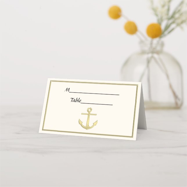 Nautical Anchor Gold Gerahmt 2 Escortkarte Platzkarte (Rückseite)