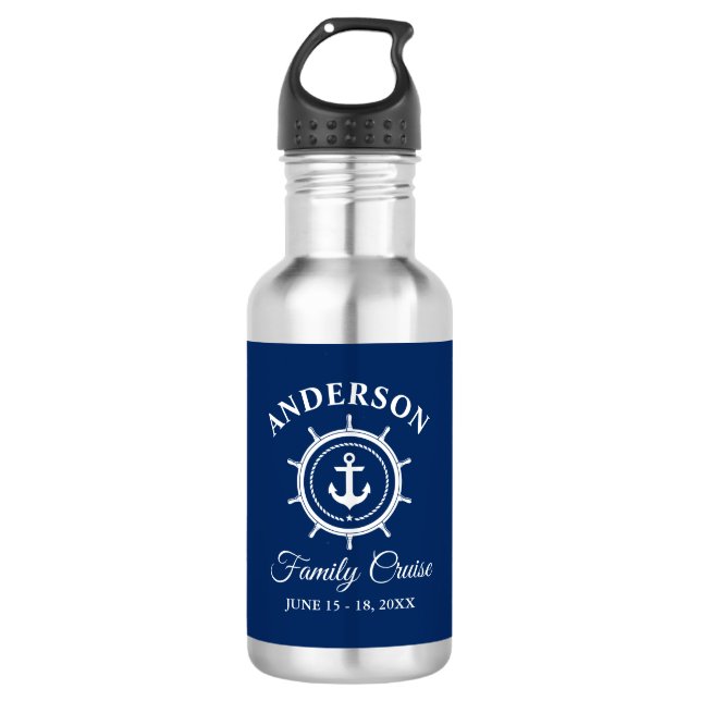 Nautical Anchor Helm Navy Blue Family Cruise Edelstahlflasche (Vorderseite)