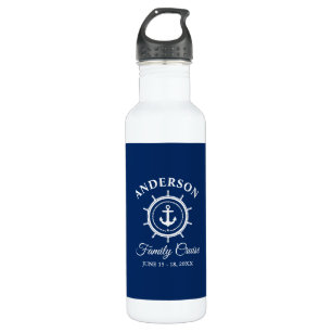 Nautical Anchor Helm Navy Blue Family Cruise White Edelstahlflasche