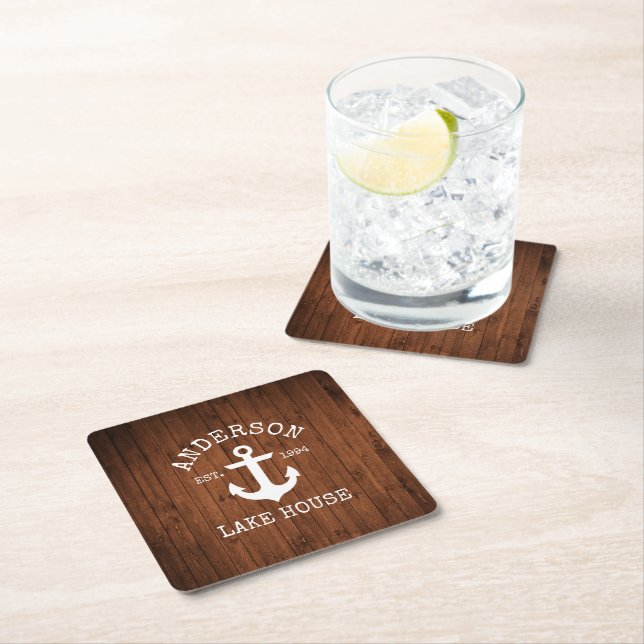 Nautical Anchor Imitats Wohn Family Lake House Rechteckiger Pappuntersetzer (Vor Ort)