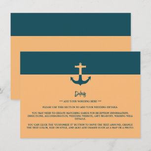 Nautical Anchor - Korallenblau - Hochzeitsdetails Begleitkarte