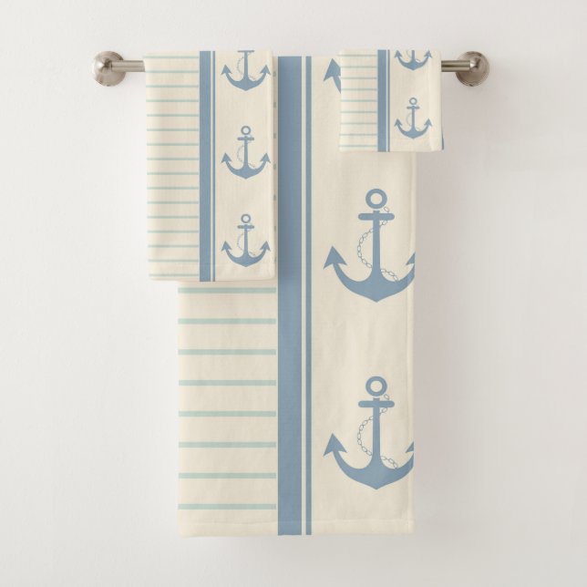 Nautical Anchor Moderner Abstrakter Streifen Badhandtuch Set (Insitu)