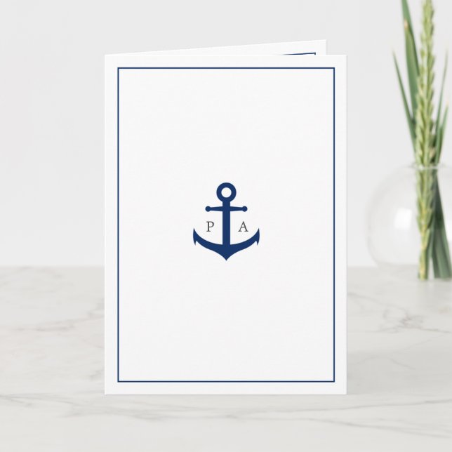 Nautical Anchor Monogram faltend Wedding Einladung (Vorderseite)