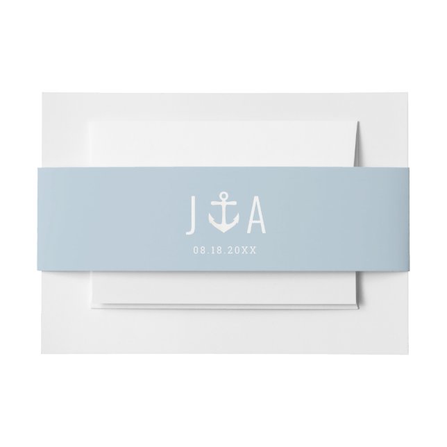 Nautical Anchor Monogram For New England Wedding Einladungsbanderole (Vorderseite Beispiel)