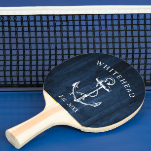 Nautical Anchor Monogram Navy Blue Wood Tischtennis Schläger