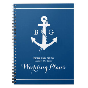Nautical Anchor Monogram Wedding Planner Notebook Notizblock