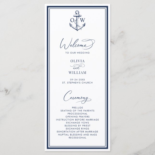 Nautical Anchor Monogram Wedding Programm (Vorderseite)