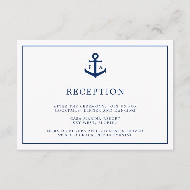 Nautical Anchor Monogram Wedding Reception Begleitkarte (Vorderseite)