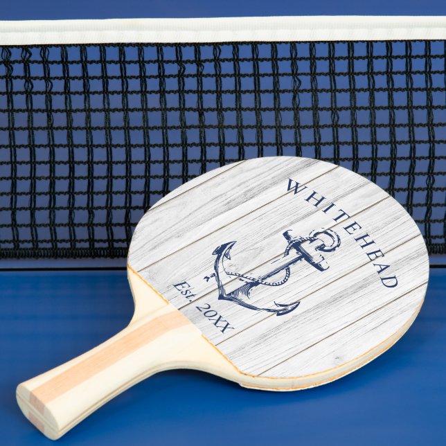 Nautical Anchor Monogram White Wood Tischtennis Schläger (InSitu)