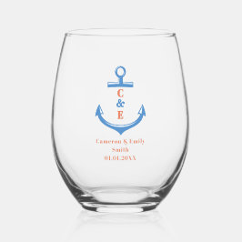 Nautical Anchor Monogrammed Paddle  Weinglas Ohne Stiel