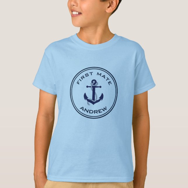 Nautical Anchor - Name T - Shirt des Kindes - Firs (Vorderseite)