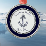 Nautical Anchor Navy Blue and White Ornament Aus Metall<br><div class="desc">Nautical Anchor Navy Blue and White Metal Ornament</div>