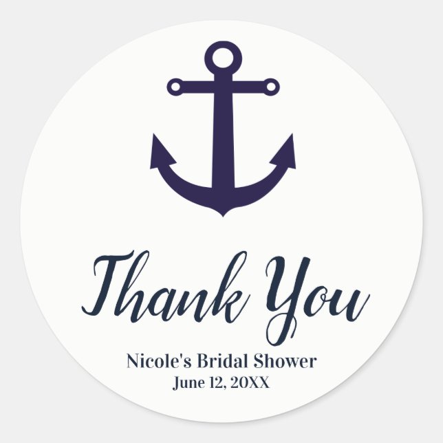 Nautical Anchor Navy Blue Elegante Moderne Gunst Runder Aufkleber (Vorderseite)