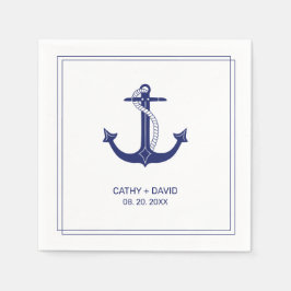 Nautical Anchor Navy Blue Monogram Names Wedding Serviette