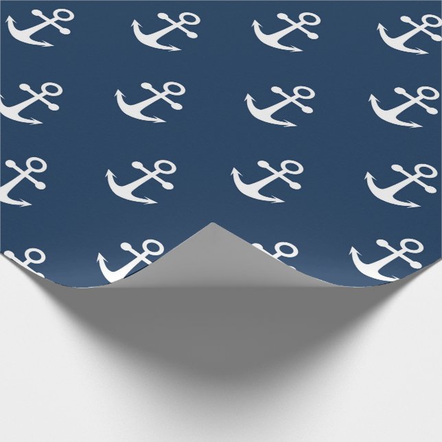 Nautical Anchor Navy Blue Pattern Wrapping Paper Geschenkpapier (Ecke)