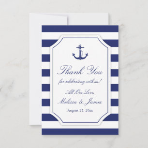 Nautical Anchor Navy Blue Stripe Hochzeit Vielen D Dankeskarte