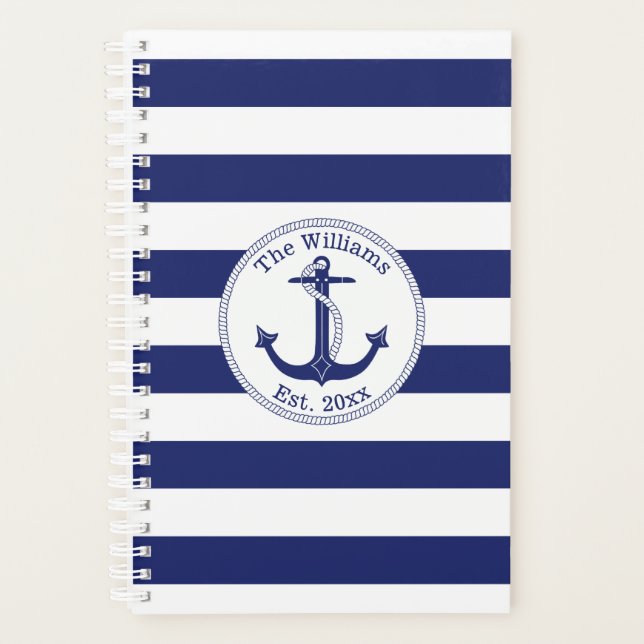Nautical Anchor Navy Blue Stripe Planer (Vorderseite)