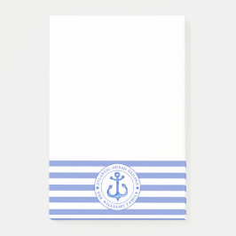 Nautical Anchor Navy Blue Striping Personalisiert Post-it Klebezettel