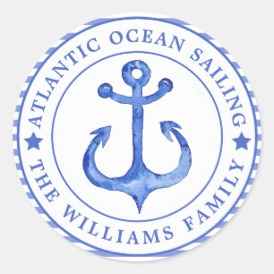 Nautical Anchor Navy Blue Striping Personalisiert Runder Aufkleber
