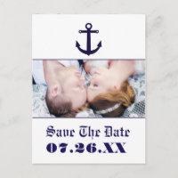 Nautical Anchor Navy Blue Wedding Foto Postcard