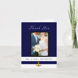 Nautical Anchor Navy Gold Wedding Foto Vielen Dank Dankeskarte