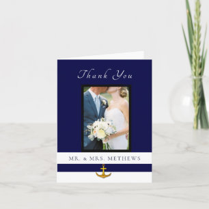 Nautical Anchor Navy Gold Wedding Foto Vielen Dank Dankeskarte