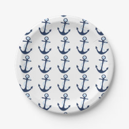 Nautical Anchor Navy Moderne Baby Shower Plate Pappteller