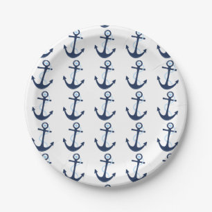 Nautical Anchor Navy Moderne Baby Shower Plate Pappteller