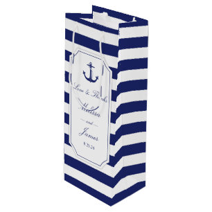 Nautical Anchor Navy Stripe Liebe dank Hochzeit Geschenktüte Für Weinflaschen