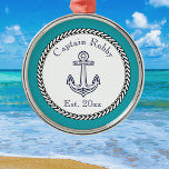 Nautical Anchor Navy Teal Blue White Ornament Aus Metall<br><div class="desc">Nautical Anchor Navy Teal Blue and White Metal Ornament</div>