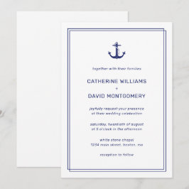 Nautical Anchor Navy & White Minimalistisch Weddin Einladung