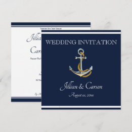 Nautical Anchor - Navy & White Wedding Einladung