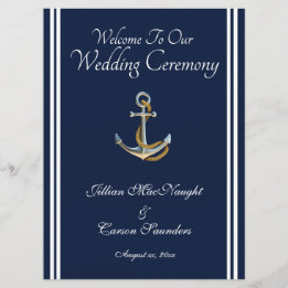 Nautical Anchor - Navy & White Wedding Service Programm