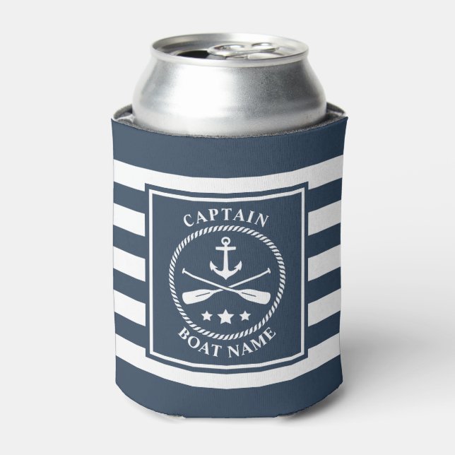 Nautical Anchor Oar Captain Boat Name Blue Strip Dosenkühler (Kanne Vorderseite)