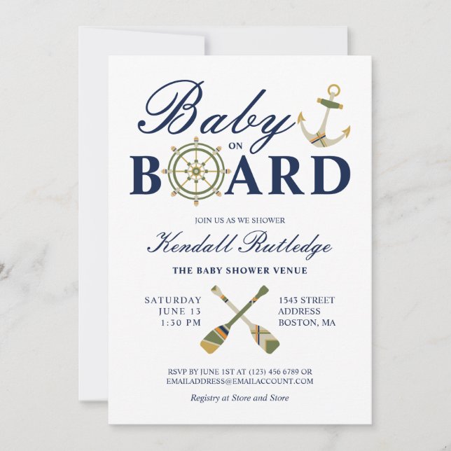 Nautical Anchor Oars Baby On Board Baby Dusche Einladung (Vorderseite)