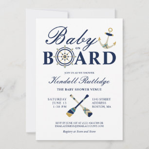 Nautical Anchor Oars Baby on board Boy Baby Dusche Einladung