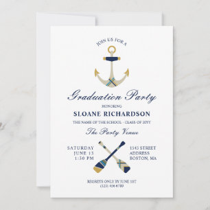 Nautical Anchor & Oars Navy Graduation Party Einladung