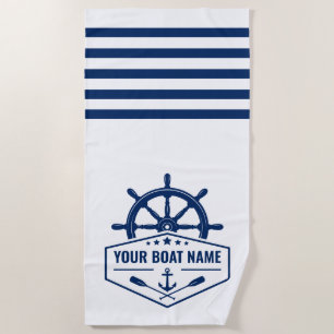 Nautical Anchor Oars Wheel Ihr Name Marine & White Strandtuch