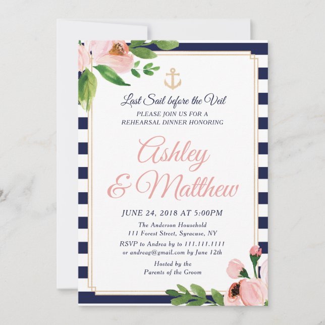 Nautical Anchor Probe Dinner Einladung (Vorderseite)