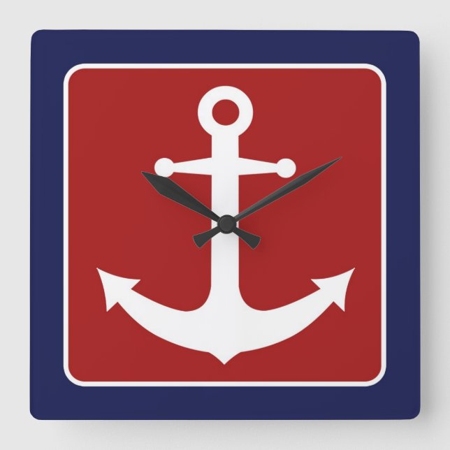 Nautical Anchor - Red White and Blue Quadratische Wanduhr (Vorderseite)