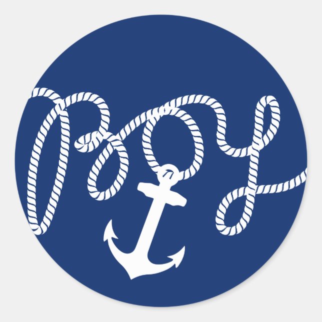 Nautical Anchor & Rope Boy Baby Dusche Runder Aufkleber (Vorderseite)