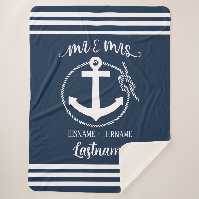 Nautical Anchor Rope Navy Blue Mr & Mrs. Sherpadecke (Vorderseite)