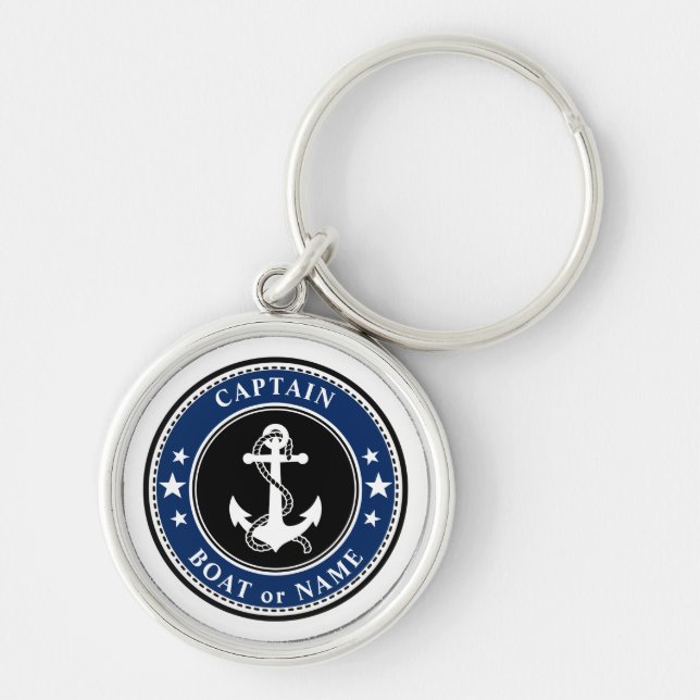 Nautical Anchor Rope & Stars Captain or Boat Name Schlüsselanhänger (Vorne)
