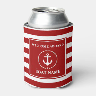 Nautical Anchor Rope Striping Bootname Willkommen  Dosenkühler