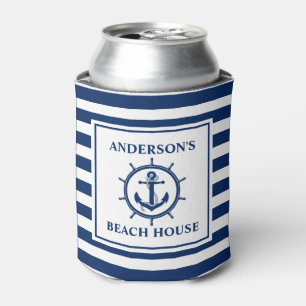 Nautical Anchor Rope Wheel Striped Beach House Dosenkühler