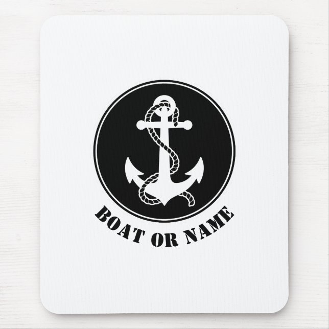 Nautical Anchor & Rope Your Boote oder Name Black Mousepad (Vorne)