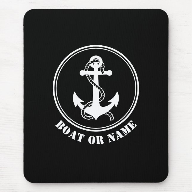 Nautical Anchor & Rope Your Boote oder Name Black Mousepad (Vorne)