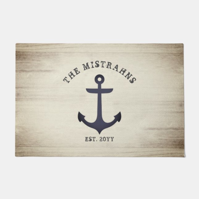 Nautical Anchor Rustic Wood Family oder Boat Name Fußmatte (Vorderseite)