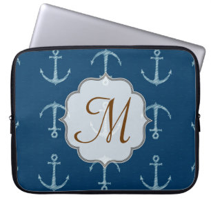 Nautical Anchor Sail Monogram 15" Laptop Case